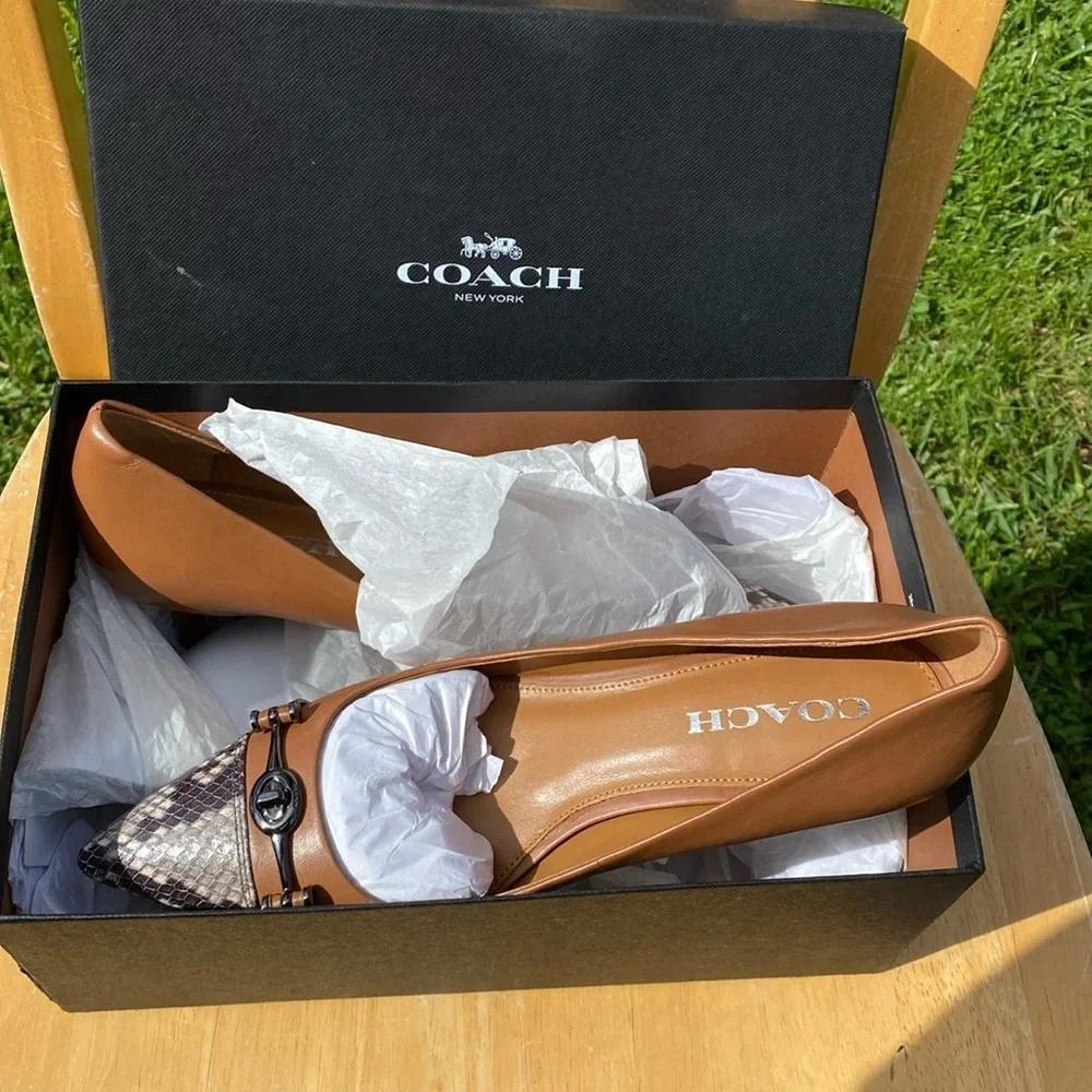 Coach Women’s Lauri Silky Nap/Lux Snake Saddle/Natural Heels Size 9M - Picture 2 of 8